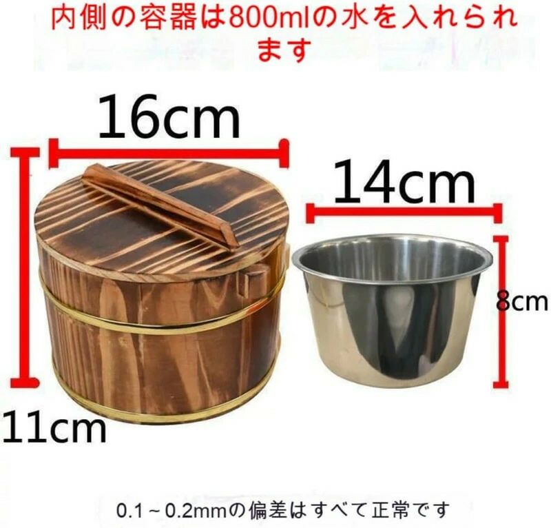 ハッピーストリームの寿司桶 おひつ 飯桶 木製おひつ 米桶 保温 多用途 家庭用 業務用 丼レストラン 丸型 木製+ステンレス芯 20 蓋 スプーン付き 食器 ご飯盛り レストラン向け｜アングル2