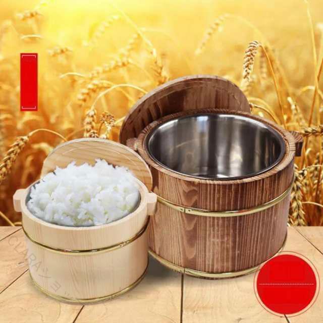 おひつ 飯びつ 2合 3合用 飯櫃 お鉢 寿司桶 蓋付き しゃもじ付き ステンレスボウル付き 竹製 木目 保温 保湿 ご飯保存 便利 キッチン雑貨 和食器 お弁当 伝 省スペース 家族用 運動会 - 2