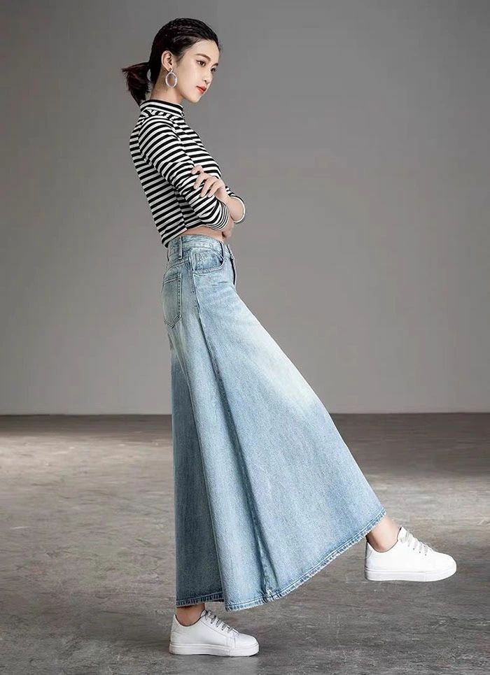 ジーンズ スカーチョ デニム ロングパンツ ワイドパンツ デニムパンツ デニムスカ...