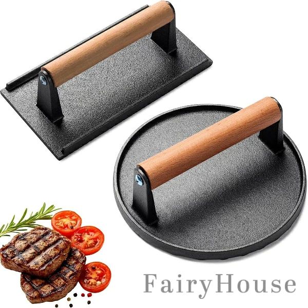 【送料無料】バーベキュー用押し肉プレート 丸型・長方形 ハンバーグステーキ焼き器 鉄板焼きグリルプレート 焼き肉 肉圧縮 アウトドア・キャンプ・家庭用