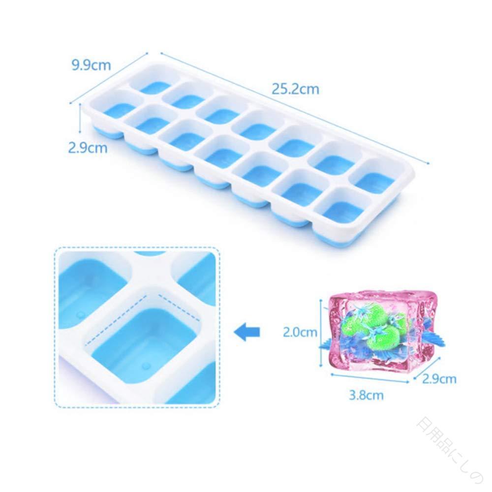 ハッピーストリームの製氷皿 シリコン 蓋 付き 四角氷 14個 取 2個 入 氷モールド 製氷器 高耐久性 柔らかい 漏れ防止 四角形 製氷皿 お茶 や お酒 用 氷 が 作れる｜アングル2