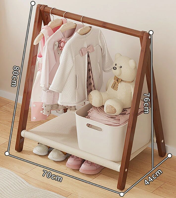 ハッピーストリームのハンガーラック 子供用 ハンガー 木製 収納付き おしゃれ シングル 狭いスペース 洋服収納ラック メタル スタンド コンパクト 服かけスタンド 子供｜アングル2
