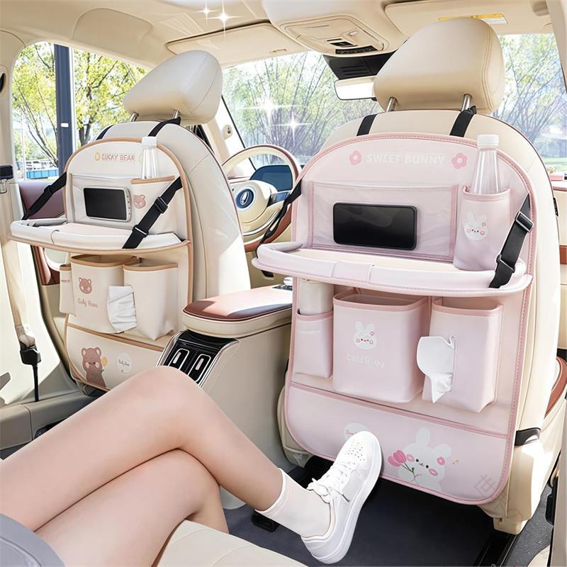 車用 シートバックポケット 車用 ゴミ箱 機能付き 車用 収納袋 キャラクター柄 折り畳み テーブル付き 背もたれ用 テーブル 車用 保護マット レザー素材 パレット シートバックポケット 多機能 汚れ防止 耐摩耗 大容量 スマホポーチ