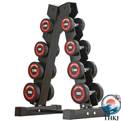 ダンベルウェイトセット 4ペアダンベル オフィスフィット ダンベル、ダンベル ネスルーム ワークアウト 2.5kg-10kg、50KG 付きラウンドエッジダンベル収納ラックジムホーム フィットネス固定ダンベル、ダンベル