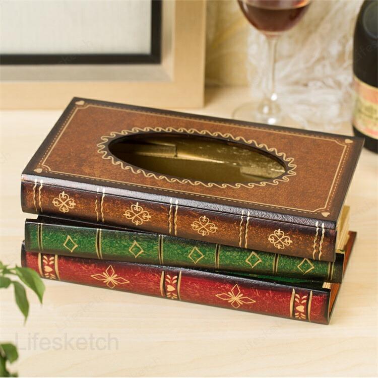 ティッシュケース 25.5x14.5x10.3cm 0.63KG ティッシュボックス 木製 ホーム 装飾 ナプキン おもしろティッシュボックス book 本 [2]