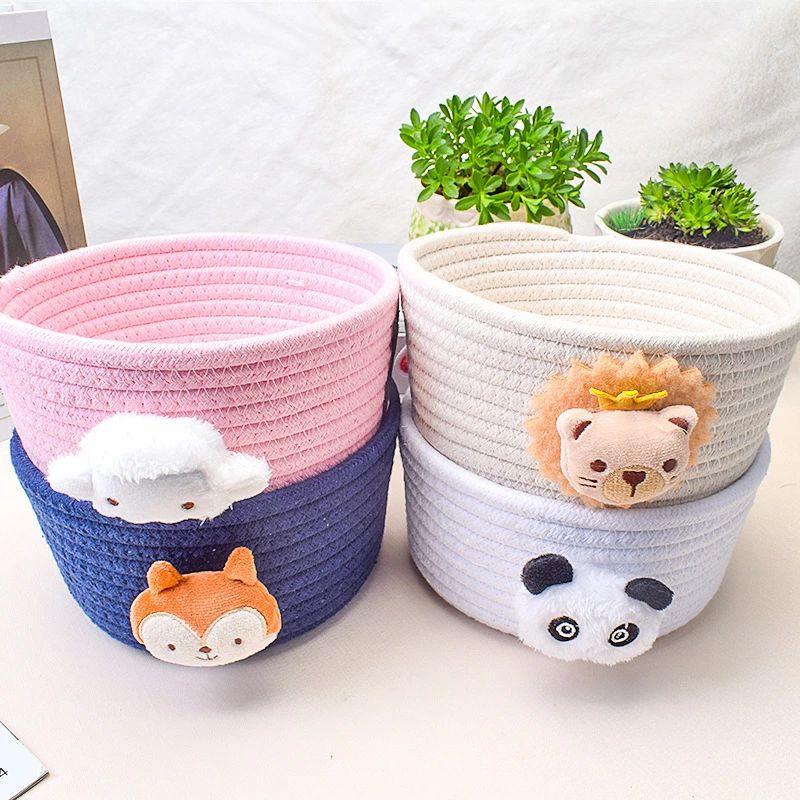 ハッピーストリームの犬 バスケット かわいい 綿 小さい 整理用 おもちゃ 猫 バスケット ロープ 編み 編みバスケット 収納バスケット ペット 綿ロープ おもちゃ箱 3サイズ｜アングル3