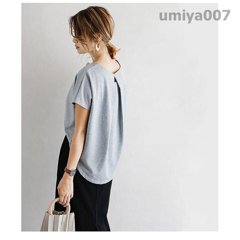 Tシャツ レディース トップス カットソー Uネック バックタック 夏 夏服 半袖 ゆったり tシャツ 吸水 速乾 父の日 おしゃれ 母の日 2