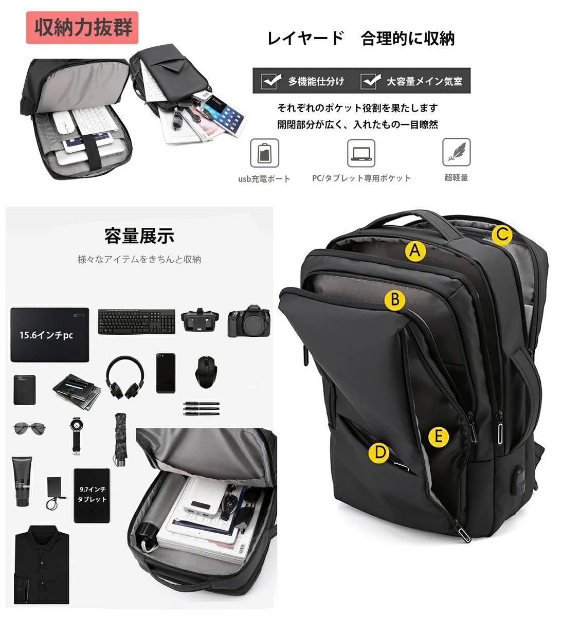 レディース 15.6インチ メンズ pc 大容量 usb充電ポート 薄型 撥水 ビジネスバッグ...