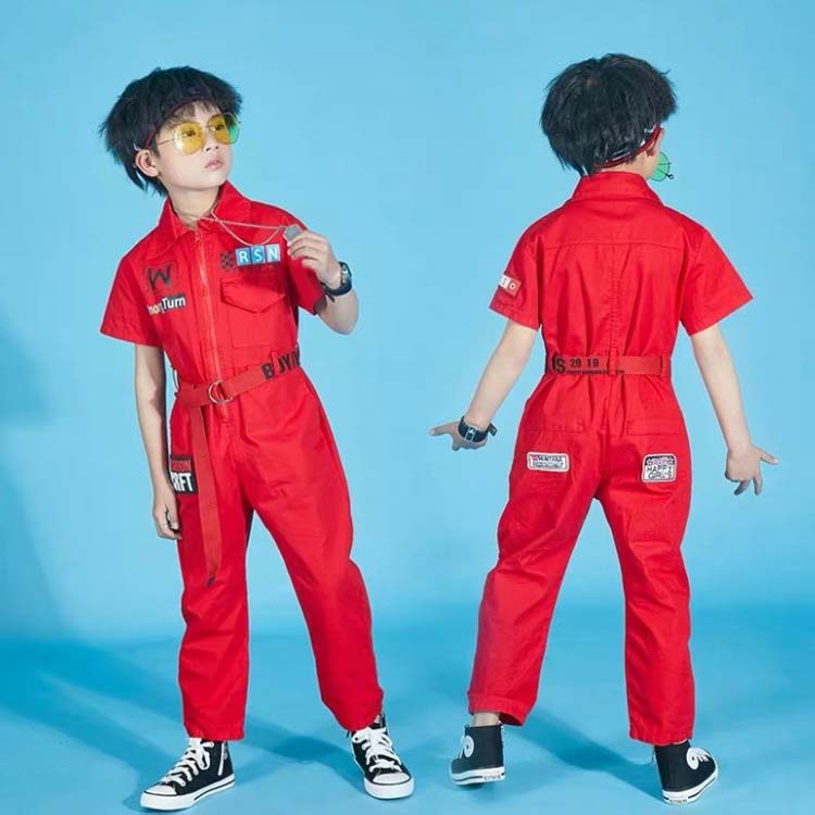 ハッピーストリームの男の子 カジュアル HIPHOP オールインワン 子供服 男女兼用 ロングパンツ ツナギ つなぎ服 カバーオール オーバーオール 半袖 キッズ服 ミリタリースーツ 女の子 スポーツウェア ヒップホップ つなぎ服 応援団 作業着 送料無料 おしゃれ｜アングル2