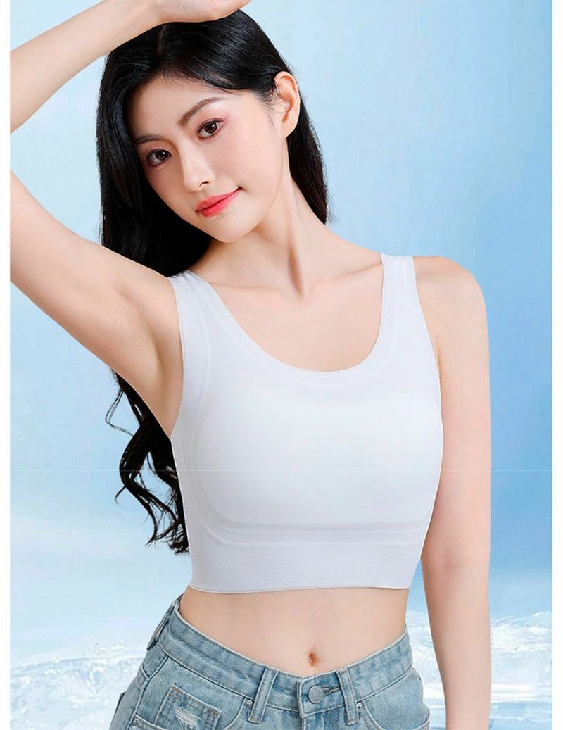 ハッピーストリームのブラ 冷感 シルエット 快適ブラ 和装ブラ 胸を小さく見せるブラトップ 和装ブラ胸つぶし 通気性 ブラジャー 脇高ブラ ノンワイヤー 小さく見せる 着痩せブラ 着痩せ 夏 タンクトップ｜アングル3