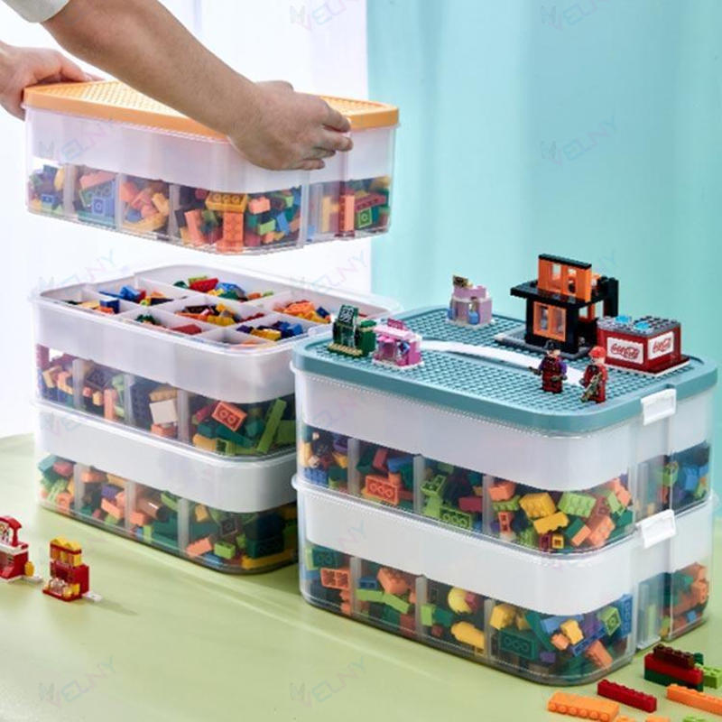 ブロック 収納 ケース 収納ボックス ケース フィギュア コレクションケース フタ付き 2段 仕切り おもちゃ 収納ケース ストレージボックス 積み [3]