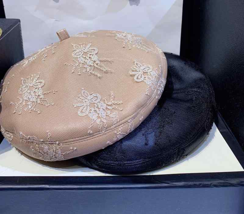 韓国 版の新 商品の 柔らかい 皮の 帽子の 女性の 春秋 ネットの 糸の ベレーの 帽子の カジュアルな 百 合の ファッションの レースの 秋冬の ベレーの 帽子の 潮
