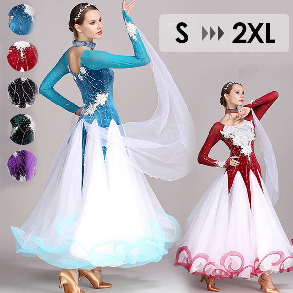 社交ダンス ドレス レディース スタンダード ワンピース 長袖 モダンダンス ワルツ タンゴ 競技会 発表..