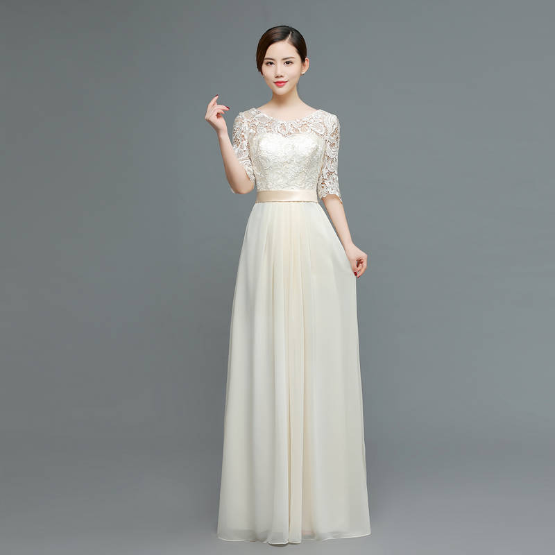 Happysunny Shopのドレス 大人 ピアノ 発表会 パーティードレス ロングドレス ベルト付き 演奏会 結婚式 ワンピース 成人式 同窓会 結婚式 母親 5分袖 袖あり レース パーティ ad173c0｜アングル3