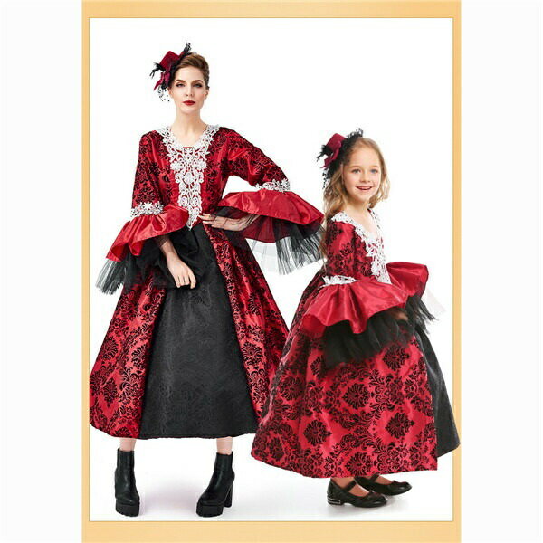 ゴシックレトロ 中世服 ハロウィンコスプレ ハロウィン仮装 吸血鬼 コスチューム ハロウィン 大人と子供 親子 ドレス 帽子 忘年会 新年会 定番 学園祭 文化祭 仮装 パレード 衣装 オススメ コスチューム be079c0c0x1