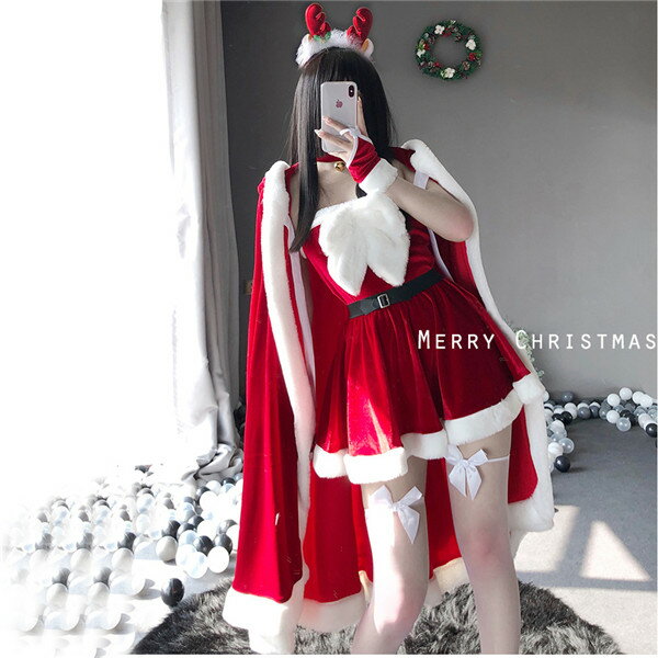 サンタコスプレ 上下セット レディース 可愛い S M クリスマス用コスチューム 手袋付き セクシー ...