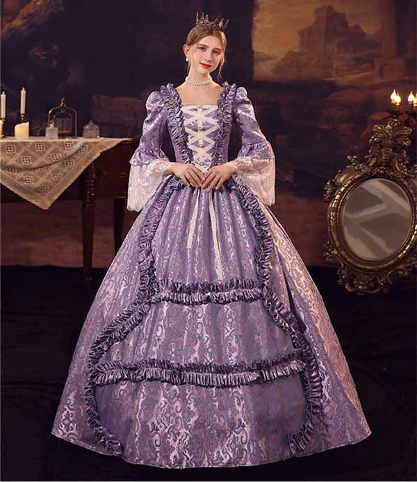 中世ヨーロッパ ドレス華麗な 宮廷ドレス レディース ロングドレス パープル ロココ 貴族ドレス 18世紀 ジャガード織 お姫様 プリンセスドレス サイズ指定OK 西洋ドレス ステージ衣装 貴婦人 オペラ ワンピース d9400c0c0x1