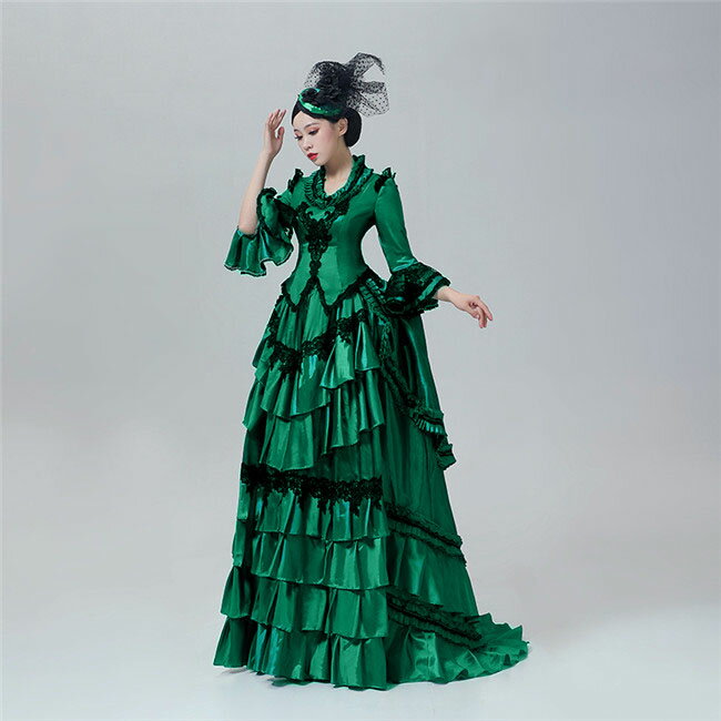 貴族ドレス 中世ヨーロッパ 西洋ドレス 劇場 中世貴族風 3点セット バロック時代bustle 宮廷ドレス ビリジャン 王族服 舞台 オペラ声楽 厚サテン パーティー 演奏会 豪華 ステージ衣装 d9432c0c0x1 2