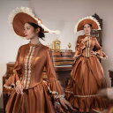 貴族 衣装 王族服 カラードレス 貴族ドレス ステージ衣装としても最適 カラメル色 お姫様ドレス+頭飾り bustle 中世貴族風 ドレス 新劇演出 現代劇演出...