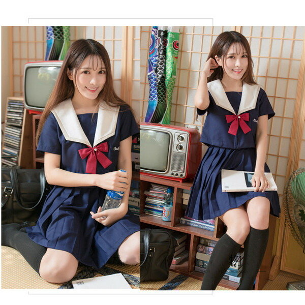 セーラー服 女子高生 スクール制服 制服 卒業式 入学式 スーツ 受験 学生服 中学生 高校生 清楚 ネイビー セーラー服 コスプレ 衣装 上下セット 上衣 スカート春夏 秋 半袖 長袖 ハイソックス付き dd004c0c0l9
