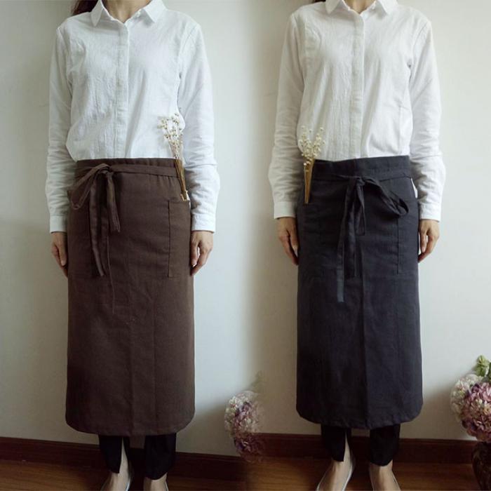 エプロン 無地 チュニックエプロン ロング丈 かぶる ワークエプロン カフェエプロン キッチン用品 北欧..