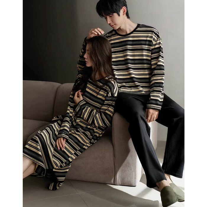 ペアパジャマ 長袖 長パンツ 春 秋 ルームウェア メンズ トップス+パンツ レディース ワンピース カップル 男性 女性 部屋着 S~2XL韓国風 寝間着 ギフト プレゼント 結婚祝い おしゃれ お揃いパジャマ ペア ゆったり 寝巻き シンプル dh313c0c0m3