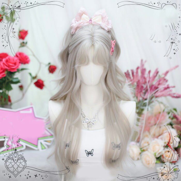 フルウィッグ ロング ウェーブ ベージュグレー 耐熱 自然 可愛い レディース 韓国風 ゆめかわ ロリータ風 コスプレ 普段使い 小顔効果 前髪付き ロングヘア カール ハロウィン パーティー イベント 学園祭 文化祭 撮影用 衣装 仮装 おしゃれ かつら dp396c0c0x1