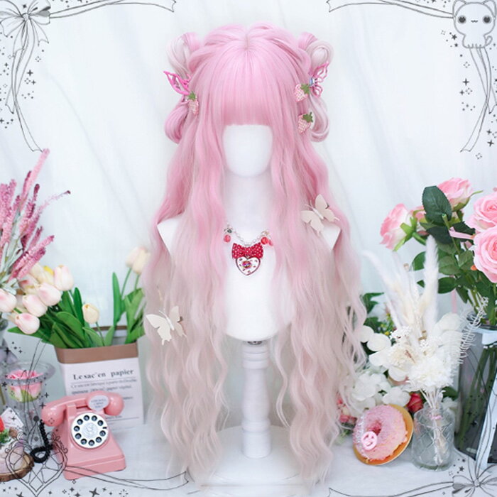 フルウィッグ ロング ウェーブ ピンク ホワイト グラデーション 耐熱 カール 自然 可愛い 姫系 レディース コスプレ ハロウィン パーティー イベント 学園祭 文化祭 ダンス 衣装 仮装 演出 撮影用 ゆめかわ ロリータ風 ウィッグ かつら 前髪付き ロングヘア dp399c0c0x1(4)