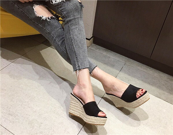 厚底 サンダル レディース ウェッジソール ヒール9.5cm エスパドリーユ ミュール ...