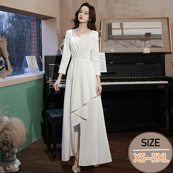 ロングドレス ワンピース レディース 結婚式 母親 ドレス 大人 ピアノ 発表会 長袖 ホワイト パーティードレス フォーマル 結婚式 成人式 演奏会用ドレス 袖付き アシンメトリー 大きい サイズ 30代 40代 春 夏 同窓会 韓国 冬 ロング きれいめ ゆったり XS 3XL da002d6d6x1