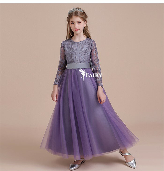 ピアノ発表会 ドレス 子供 女の子 パープル 紫 発表会ドレス 長袖 子ども ワンピース お祝い日 演奏会 音楽会 フォーマル 誕生日 撮影 パーティー ジュニア キッズ ロングドレス ロング 可愛い 七五三 結婚式 ds478d7d7m3