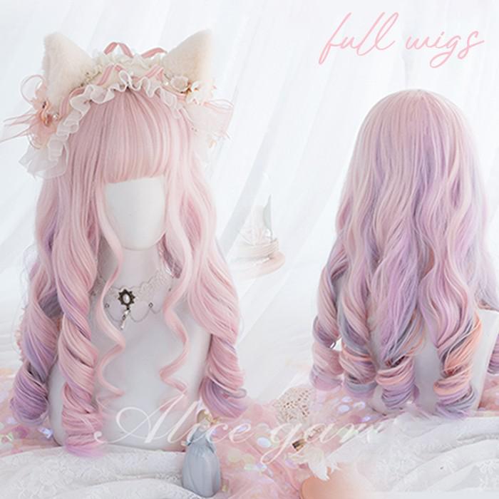 ウィッグ ピンク レディース フルウィッグ ロング 巻き髪 ぱっつん前髪 前髪あり 可愛い かわいい 大人用 コスプレ ロリータ ゴスロリ コスチューム 原宿風 仮装 超自然 かつら wig Lolita 小顔 文化祭 イベント 学園祭 ハロウィン hl060d7d7x1