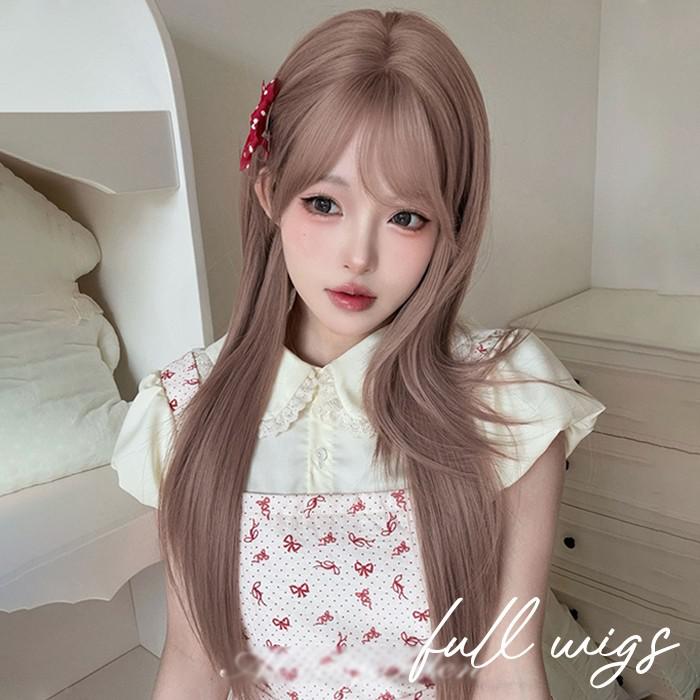 ウィッグ レディース ピンクブラウン フルウィッグ ロング ストレート ぱっつん前髪 前髪あり 可愛い かわいい 大人用 コスプレ ロリータ ゴスロリ コスチューム 原宿風 仮装 超自然 かつら wig Lolita 小顔 文化祭 イベント 学園祭 ハロウィン hl104d7d7x1