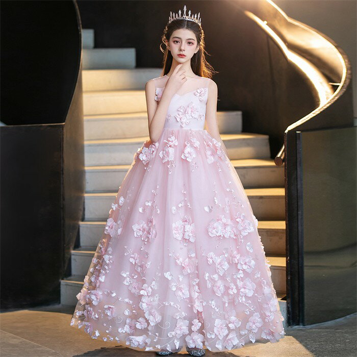 ドレス 子供 発表会 ピンク 結婚式 女の子 ジュニア ピアノ発表会 120 130 140 150 160 170 フォーマル ワンピース コンクール 袖無し ノースリーブ ロング ロングドレス キッズドレス パーティドレス キッズ 上品 かわいい コンサート 舞台 イベント 七五三 xz333d7d7m3 2