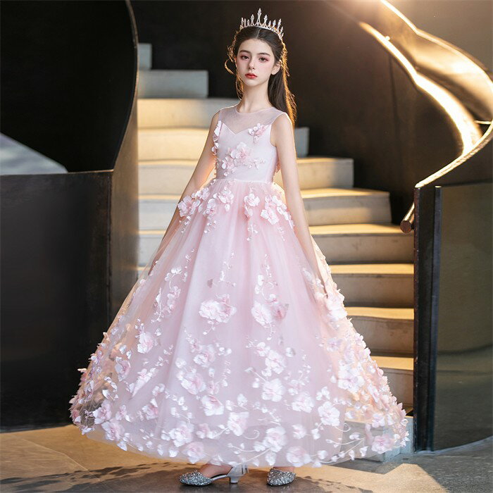 ドレス 子供 発表会 ピンク 結婚式 女の子 ジュニア ピアノ発表会 120 130 140 150 160 170 フォーマル ワンピース コンクール 袖無し ノースリーブ ロング ロングドレス キッズドレス パーティドレス キッズ 上品 かわいい コンサート 舞台 イベント 七五三 xz333d7d7m3 3