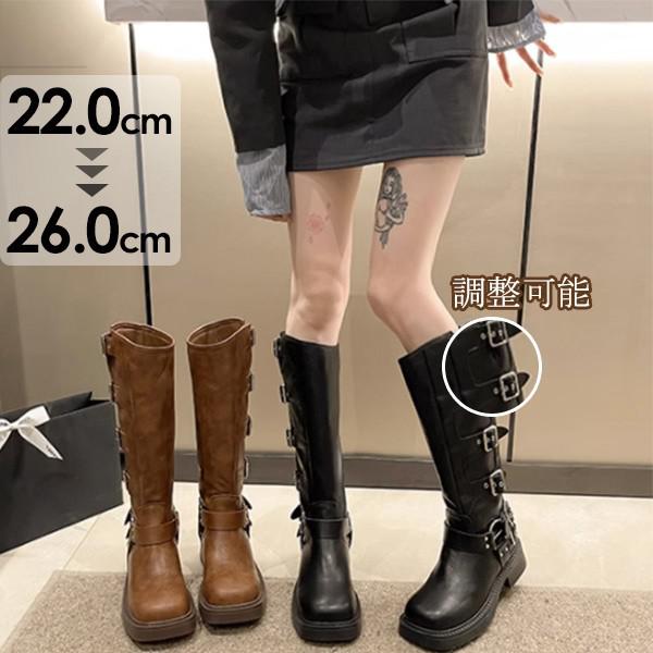 ロングブーツ レディース 黒 防水 レインブーツ ベルト 美脚 膝丈 脚長 5.5cmヒール 雨天兼用 秋冬 雨 雪 シューズ 靴 太ヒール シンプル 大きいサ...