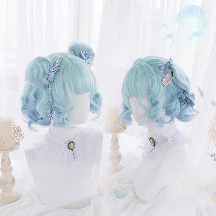 ウィッグ lolita 短髪 ロリータ風 原宿風 かつら 巻き毛 ぱっつん前髪 カール パーマ ウェーブ 綺麗 コスプレ 青 ブルー レディース コスプレウィッグ 可愛い ショート 耐熱ウィッグ コスチューム 仮装 大人用 dp017lclcx1