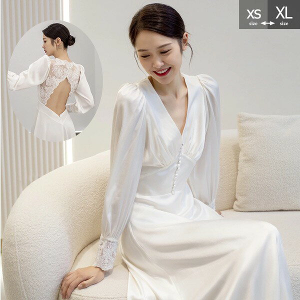 花嫁 ウェディングドレス 背中開き 長袖 シンプル 白ドレス ワンピース 花嫁 結婚式 二次会 披露宴 前撮り 後撮り 撮影用 ビーチフォト フォトウェディング レース ドレス ロング ウエディングドレス スレンダー ad012m3