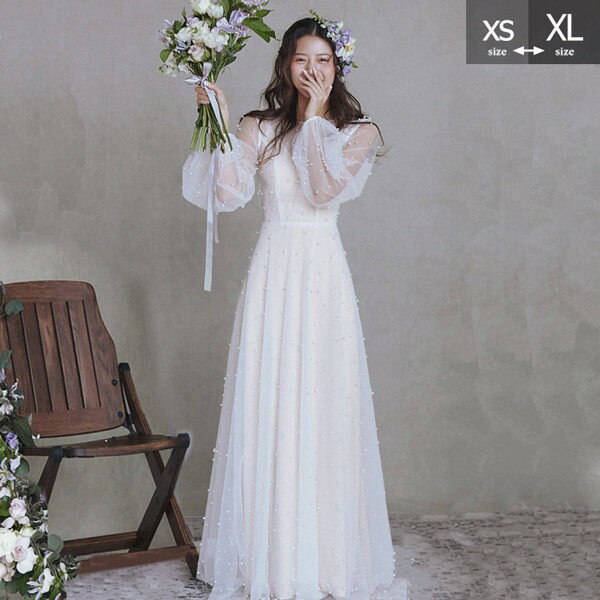 ウェディングドレス 花嫁 長袖 シンプル 白ドレス Vネック ワンピース 花嫁 結婚式 二次会 披露宴 前撮り 後撮り 撮影用 ビーチフォト フォトウェディング レース ドレス ロング トレーンドレス ウエディングドレス スレンダー ad013m3
