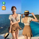 ワンピース水着 レディース オールインワン 水着 クロシェ編み 重ね着風 Vネック ホルターネック ハンカチスリーブ 一体型 無地 ハイウエスト セクシー 可愛い パンツ付き 体型カバー 着痩せ パッド付 アシンメトリー かわいい 女性 海水浴 温泉 韓国風 df017m3m3m3