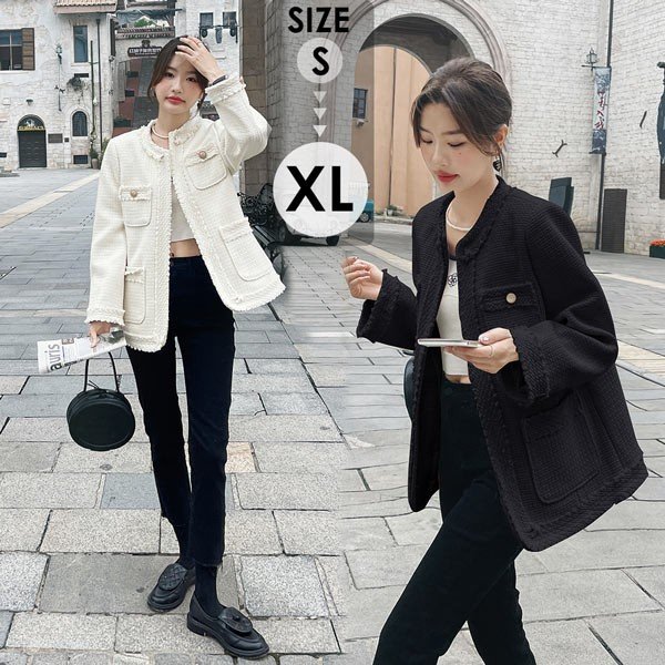 ツイードジャケット レディース アウター ノーカラー ライトアウター 通勤 ビジネス フォーマル 入学式 卒業式 入園式 卒園式 オフィス パーティー お宮参り...