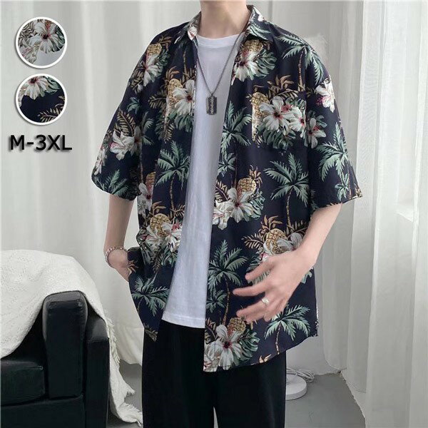 アロハシャツ メンズ レディース 半袖 開襟シャツ 夏 ハワイアンシャツ 花柄 パイナップル 柄 涼しい シャツ トップス ゆったり 大きいサイズ M〜3XL ...