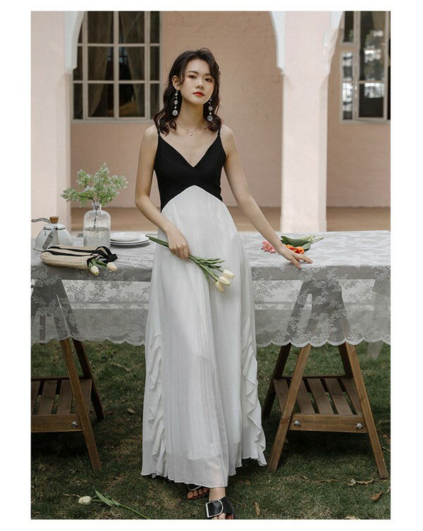 ワンピース レディース 夏ワンピ 春 キャミワンピース ロング Vネック スプライス フェミニン おしゃれ リゾート セクシー ファッション 春夏 カジュアル きれいめ ファスナー パーティー 日常 大人 旅行 結婚式 披露宴 お呼ばれ ホワイト ブラック dn016m3m3m3