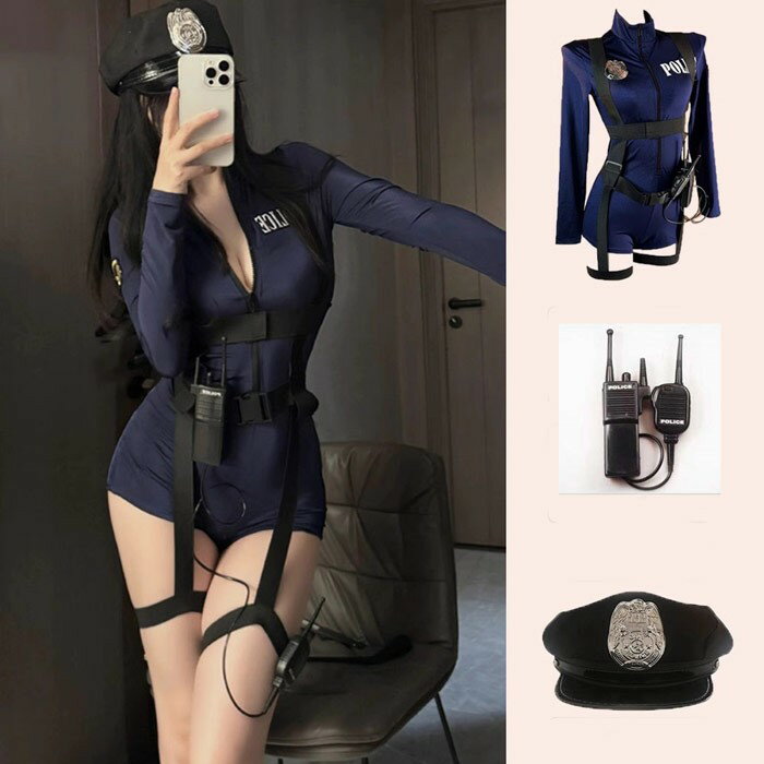 ハロウィン コスプレ ポリス レディース 衣装 警察官 セクシー ミニポリス 警察 制服 仮装 大人用 帽子 ベルト ハーネス セット 撮影会 イベント パーティー 舞台 ステージ衣装 忘年会 新年会 紺 黒 S M L XL 2XL 大きいサイズ eb035m3m3m3