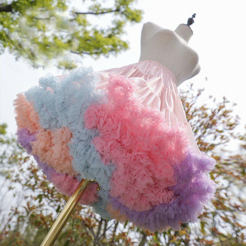 パニエ ロリータ ワイヤーなし 普段使い 55cm ゴスロリ ソフトチュール Lolita マルチカラー コスチューム ボリューム ゴムウエスト 萌え萌え 柔らかい 骨なし ふわふわ カワイイ お姫様 ウェディング バレエ la001m3m3m3