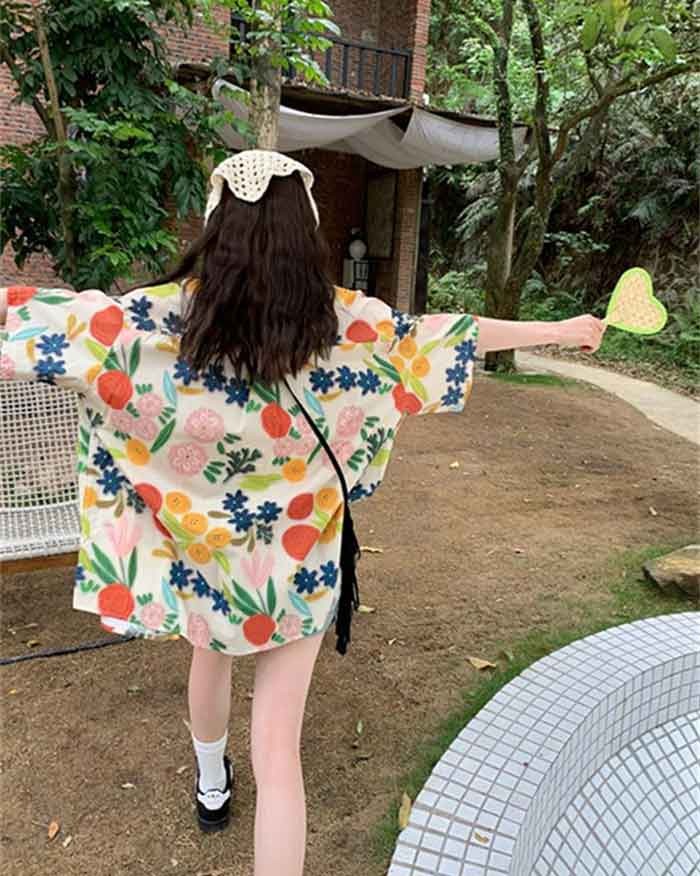 アロハシャツ レディース 夏物 リゾート ゆったり シンプルデザイン レッド ヴィンテージ風 ハワイアン フリーサイズ 開襟 半袖 花柄 オープンカラー カジュアル ストリート ゆったり S M L 2L 3L mo001m3 happysunny-10027743 Happysunny Shop サンプル画像3