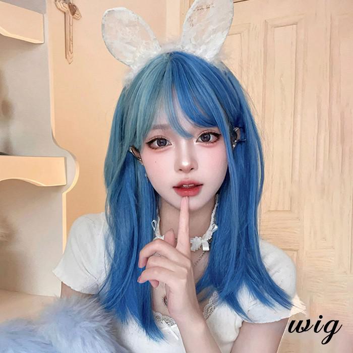 乐天商城 - ウィッグ グラデーション レディース フルウィッグ ミディアム 短髪 ストレート 可愛い かわいい 大人用 コスプレ ロリータ ゴスロリ コスチューム 仮装 かつら 自然 小顔 変装 女装 文化祭 学園祭 演劇 舞台 イベント ハロウィン ゆめかわ de156n1n1x1