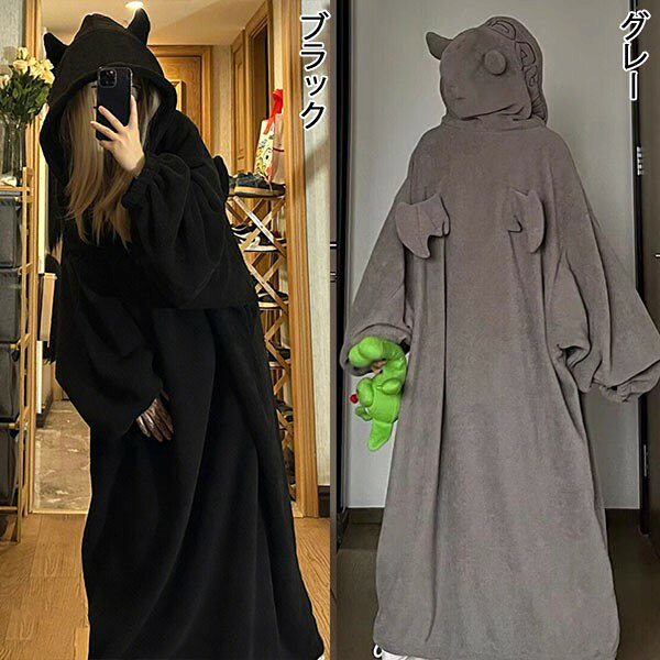 小悪魔 もこもこ ワンピース ルームウェア パジャマ 冬 長袖 着る毛布 フード付き 寝巻き 部屋着 暖かい あったか 着ぐるみ モコモコ 大人用 ふわふわ レディース 女性用 ガウン かわいい 可愛い ギフト プレゼント dh096n1n1m3 happysunny-10029541 Happysunny Shop サンプル画像2
