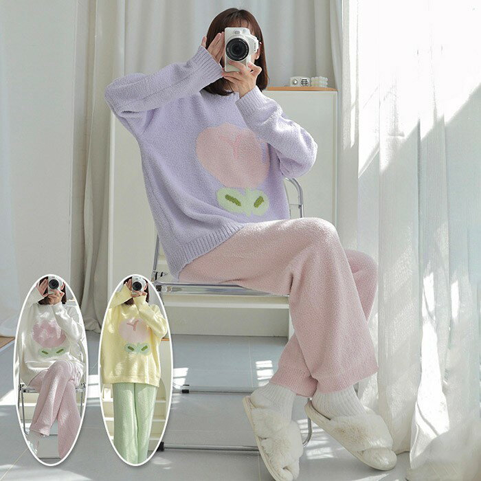 もこもこ ルームウェア レディース 上下セット 長袖 秋冬 あったか パジャマ 花柄 可愛い 部屋着 ふわふわ ゆったり 着心地抜群 おしゃれ 大人 韓国風 ガーリー パステルカラー ギフト プレゼント ns016n1n1m3