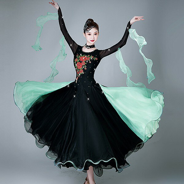 社交ダンスドレス フロート 上品 競技用 社交ダンス衣装 ワンピース スタンダード ドレス キラキラ 社..